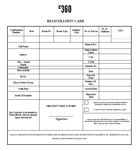 Guest registration card template